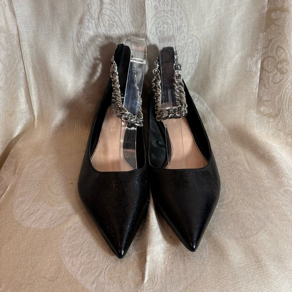 ZARA Sz 39 Pointy Toe Ankle Chunky Chain Kitten Heel Pumps Slip On Shoes - Picture 4 of 13